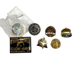 Lot of 7 Union Lapel Pins: UAW, Masonic Lodge, VFW & NAA